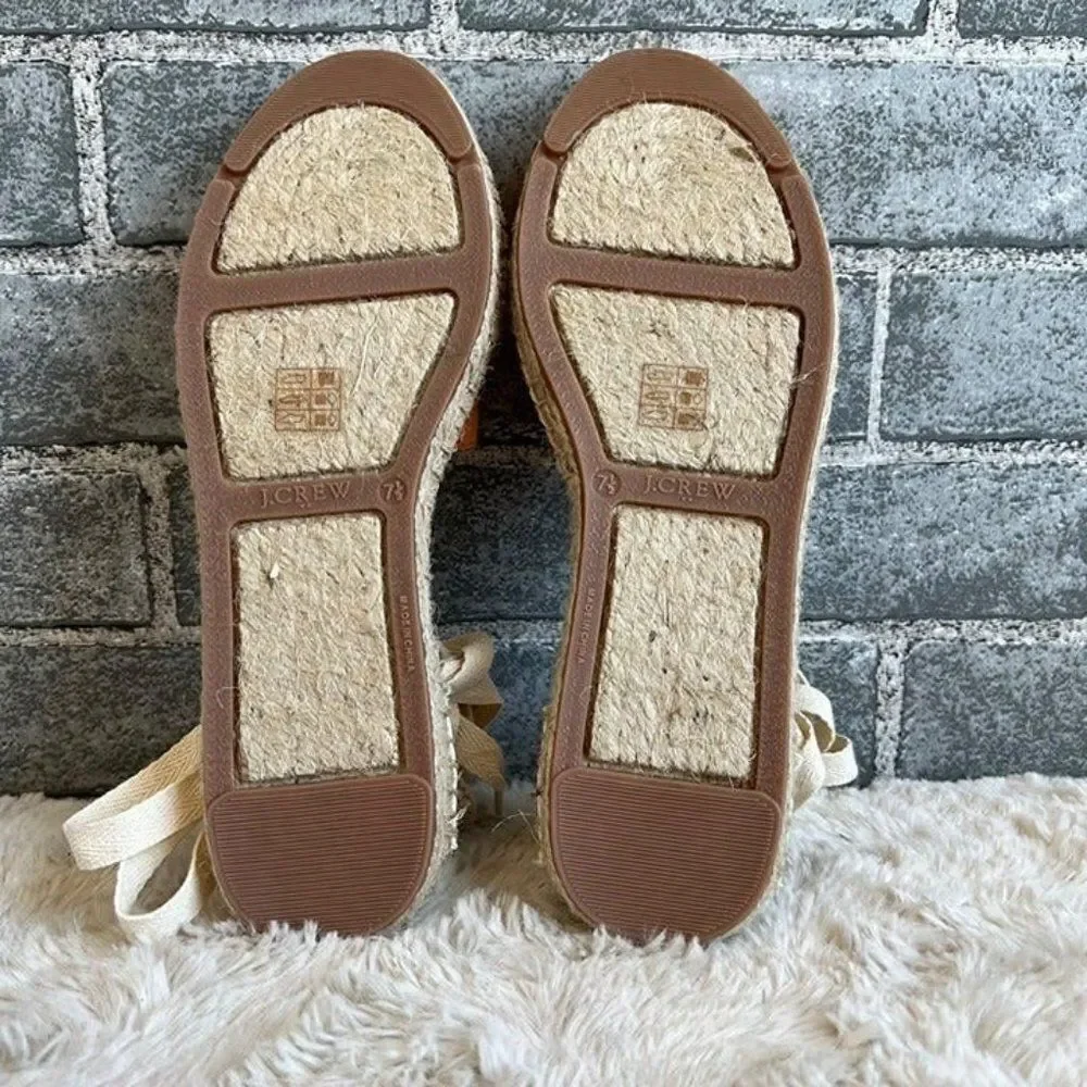J. Crew Printed Canvas Ankle Wrap Espadrille Flats Size 7.5